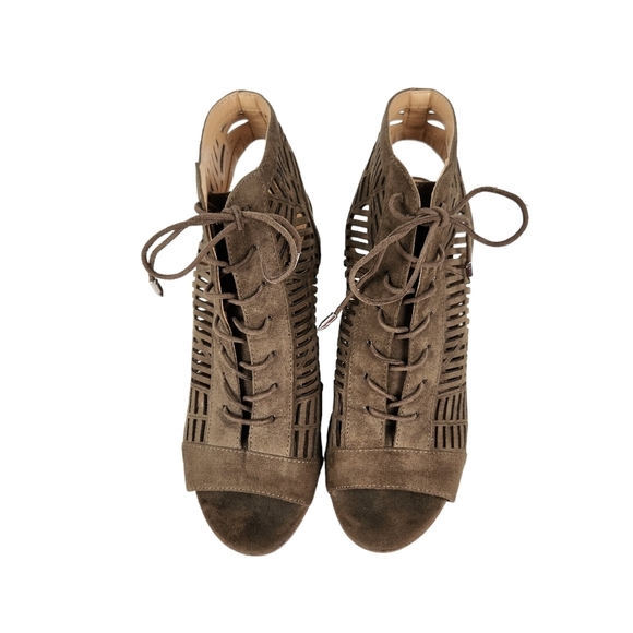 Sam Edelman Rocco Taupe Tan Microsuede Open Toe Ankle Boots Women's Size 8.5 - Picture 8 of 12